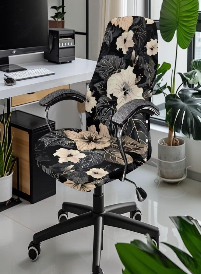 Wanzuoeng Hibiscus Print Computer Desk Chair Seat Cover Dust-Proof Washable Rotating Office Chairs Slipcover with Elastic Bottom - Image 2